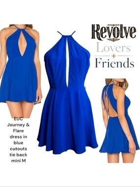 REVOLVE Lovers + Friends Women Journey & Flare dress tie back cobalt Blue mini M